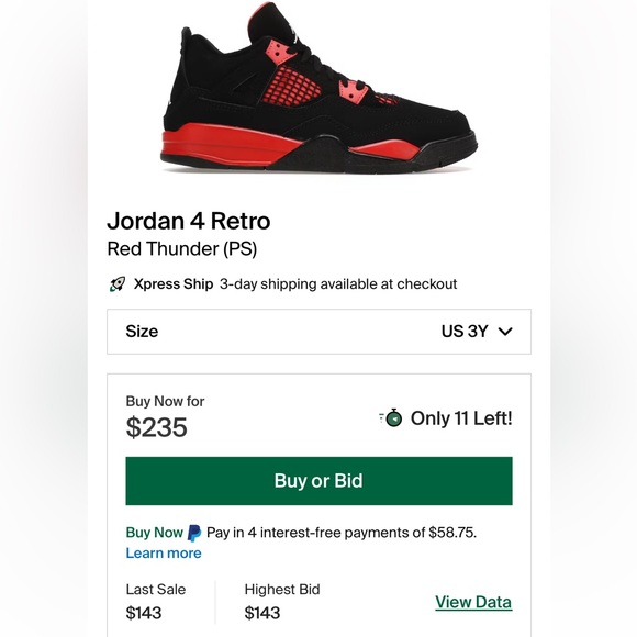 Jordan 4 Retro “Red Thunder” Youth Size 3Y - Picture 9 of 9